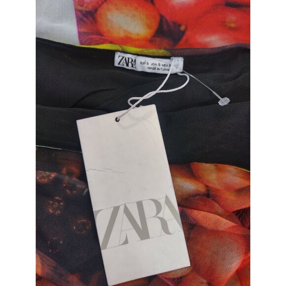 Zara Fruit Print Maxi Dress With Ruched Detail & Spaghetti Straps Polyester (S) - Picture 3 of 8